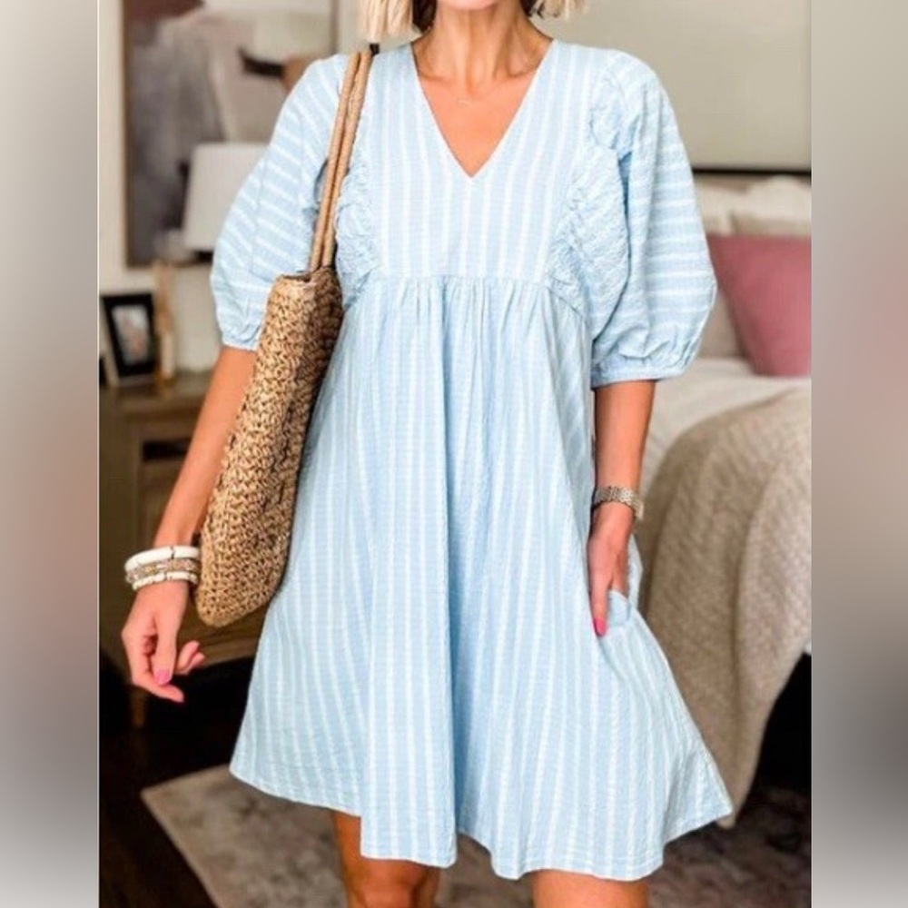 Light Blue Striped Dress